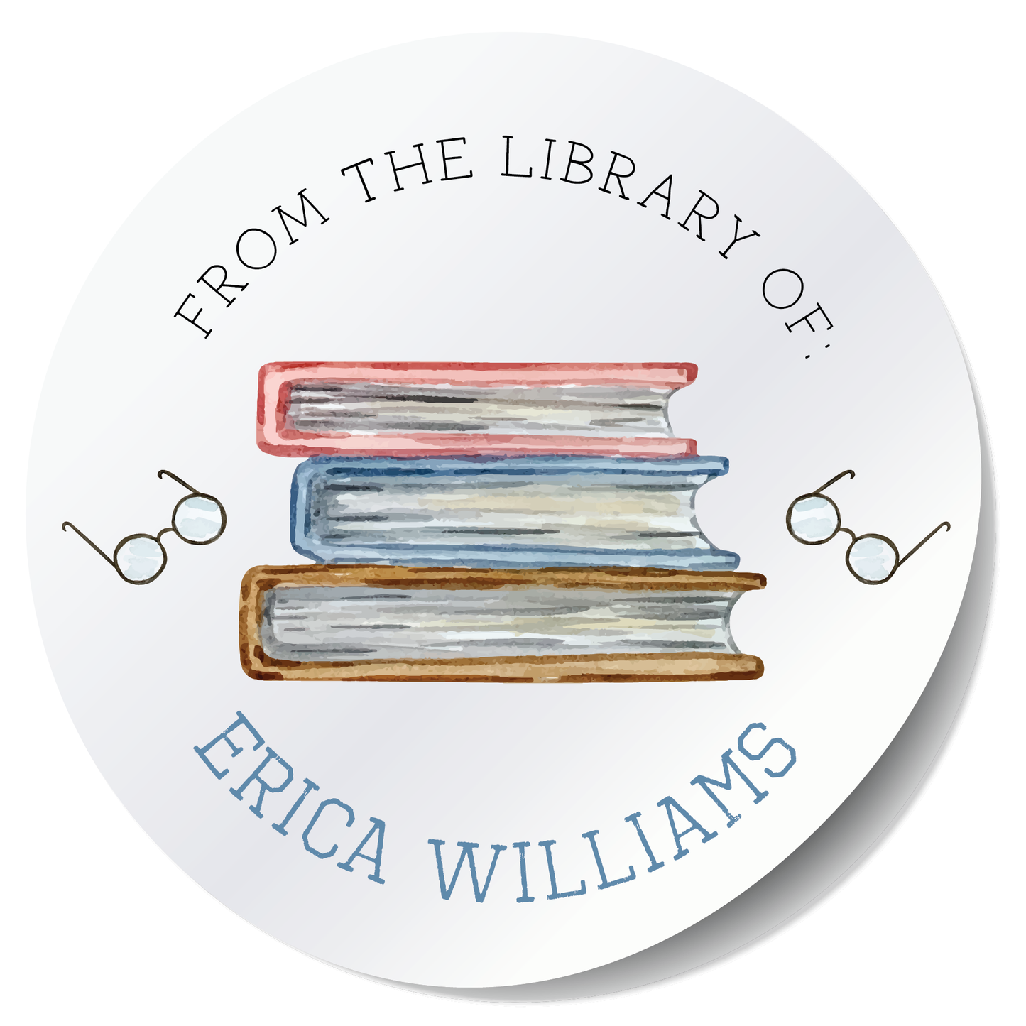 From the Library of Books & Reading Glasses Custom Stickers