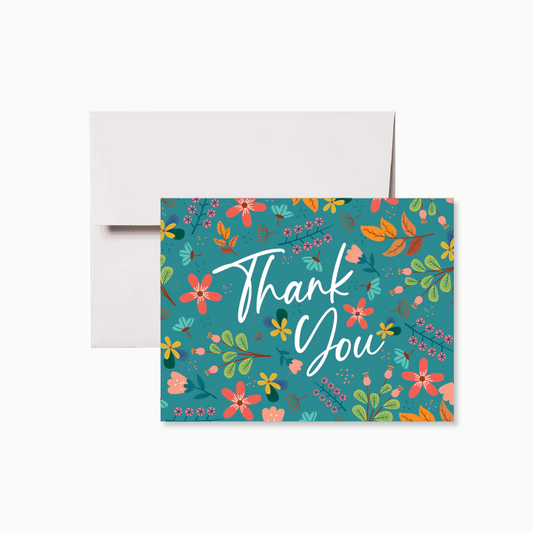 Blue Kitschy Floral Thank You Card