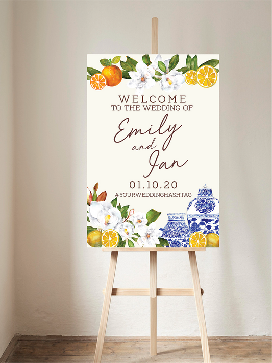 Chinoiserie, Citrus + Greenery Welcome Sign