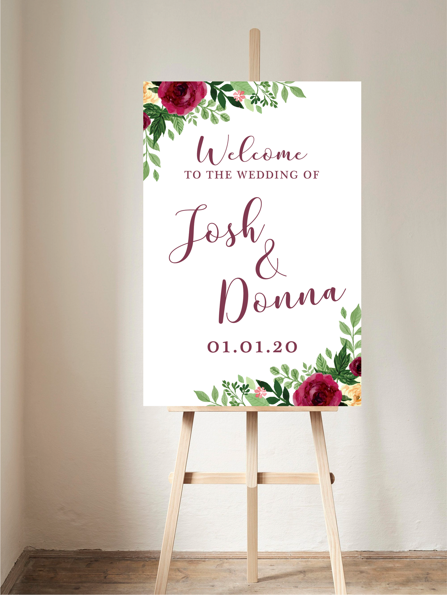 Burgundy Floral Welcome Sign