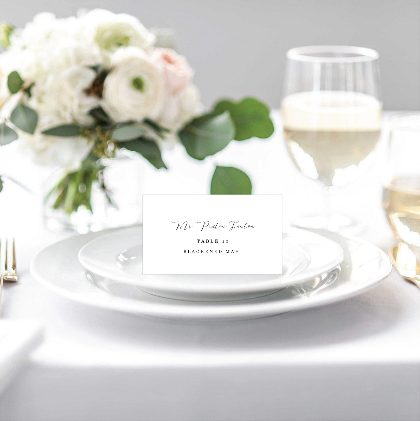 Simple Calligraphy Floral Place Cards