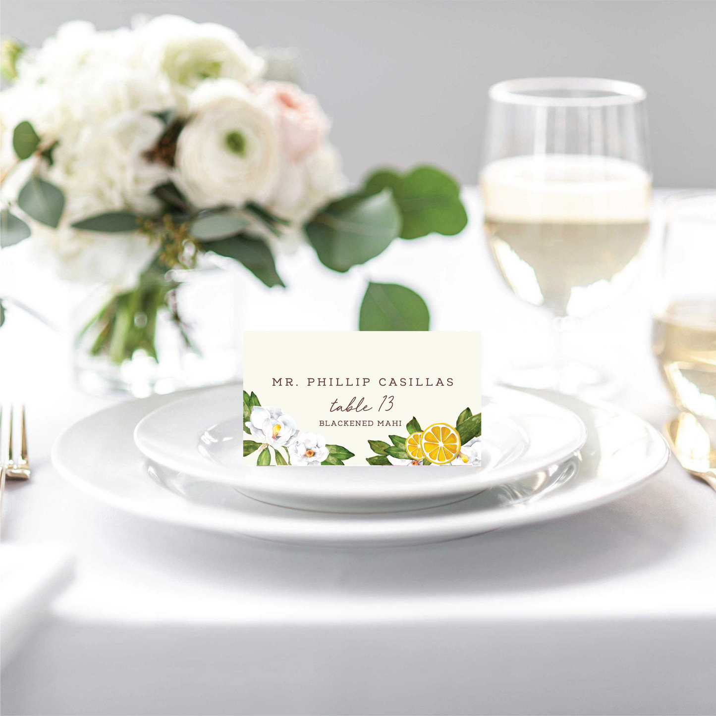 Chinoiserie, Citrus + Greenery Place Cards