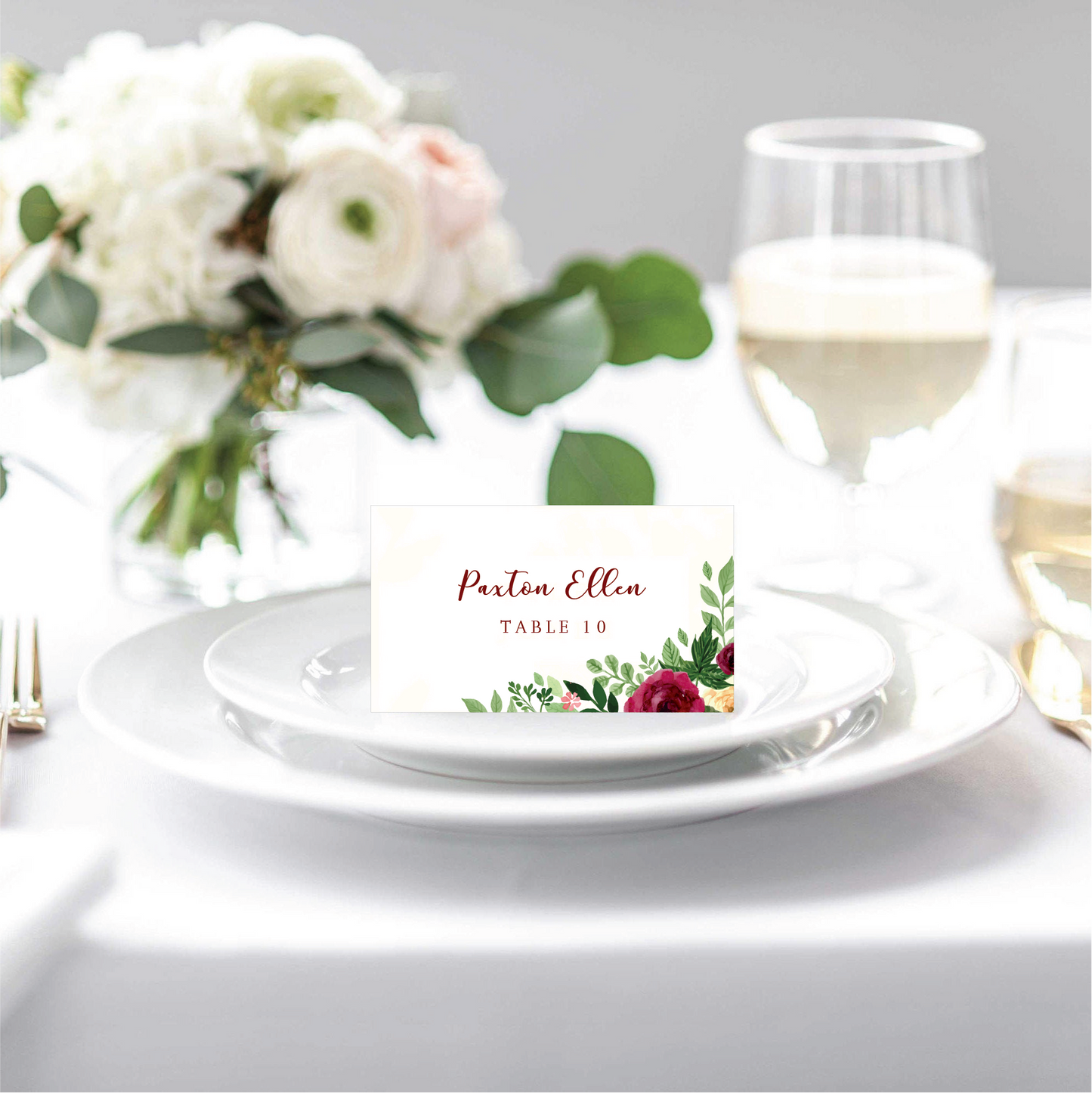 Burgundy Floral Place Cards