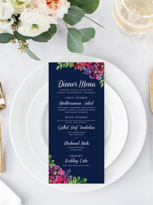 Navy Floral Menu/Program