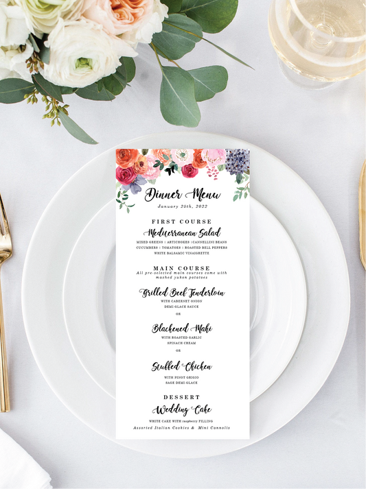 Colorful Watercolor Floral Menu/Program