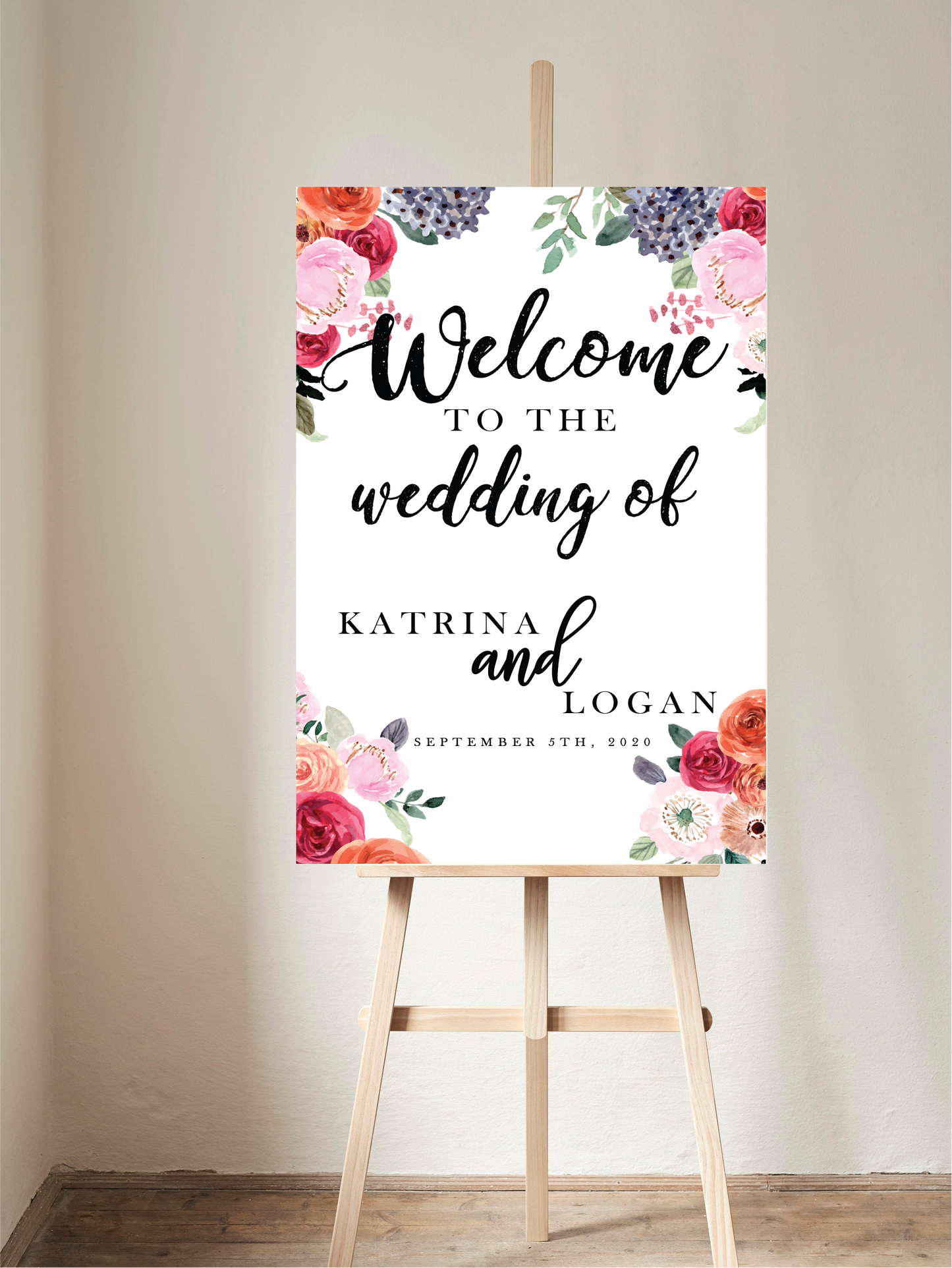 Colorful Watercolor Floral Welcome Sign