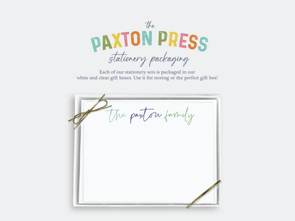 Family Blue Stripe Script Personalized Stationery Set of 12
