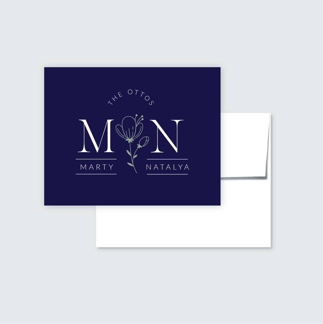 Navy and Flower Personalized Stationery Set of 12