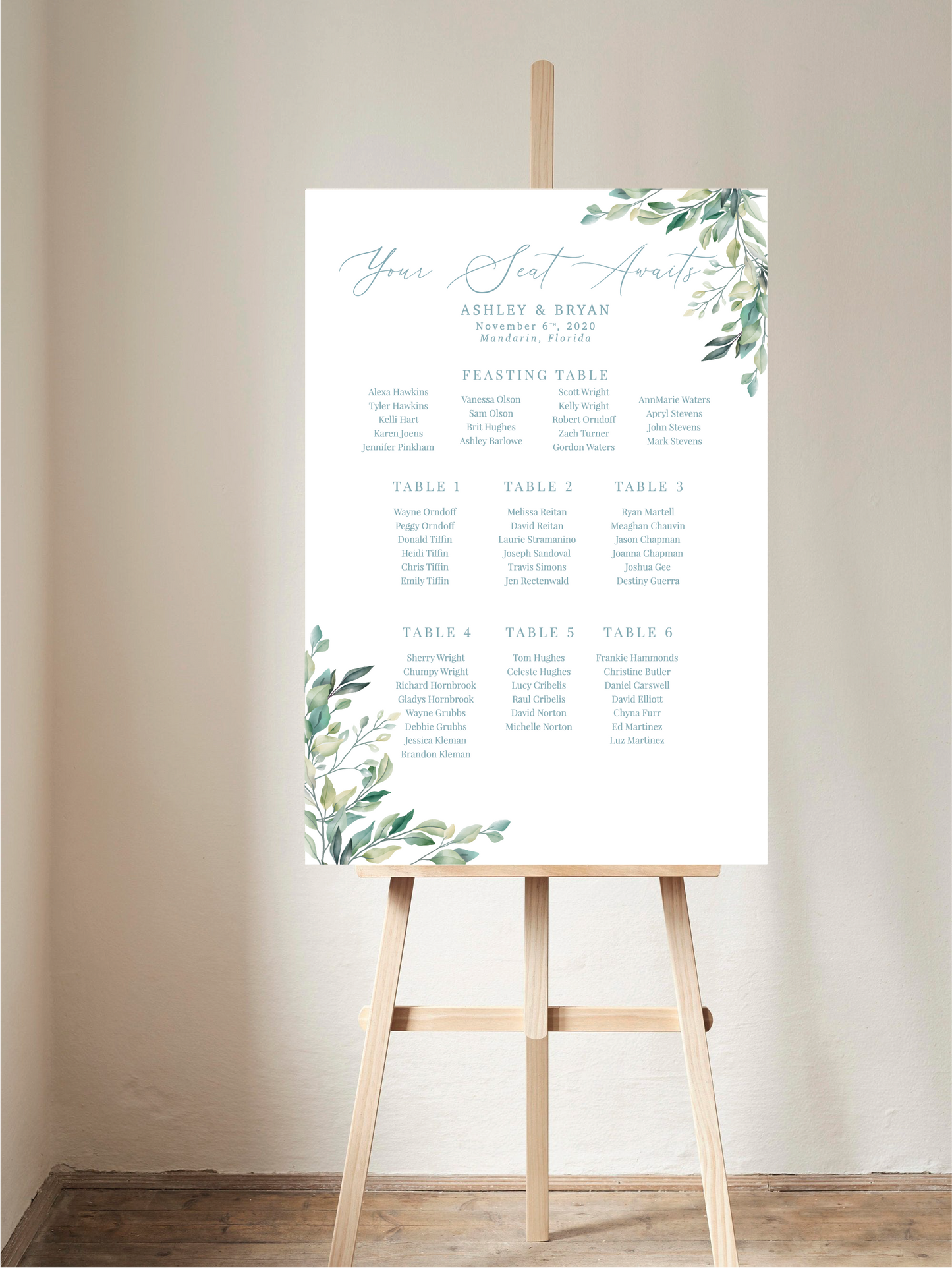 Dusty Blue Watercolor Floral Seating Chart