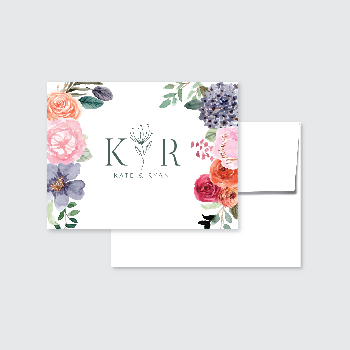 Colorful Floral Monogram Personalized Stationery Set of 12