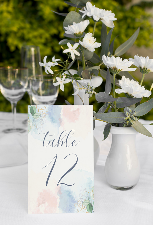 Azure Watercolor Tented Table Numbers
