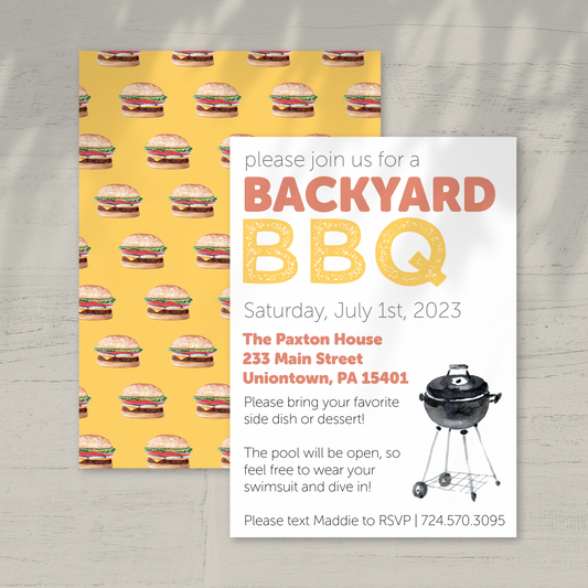 Summer BBQ Party Invitation - Custom OR Fill-in-the-Blank - Set of 12