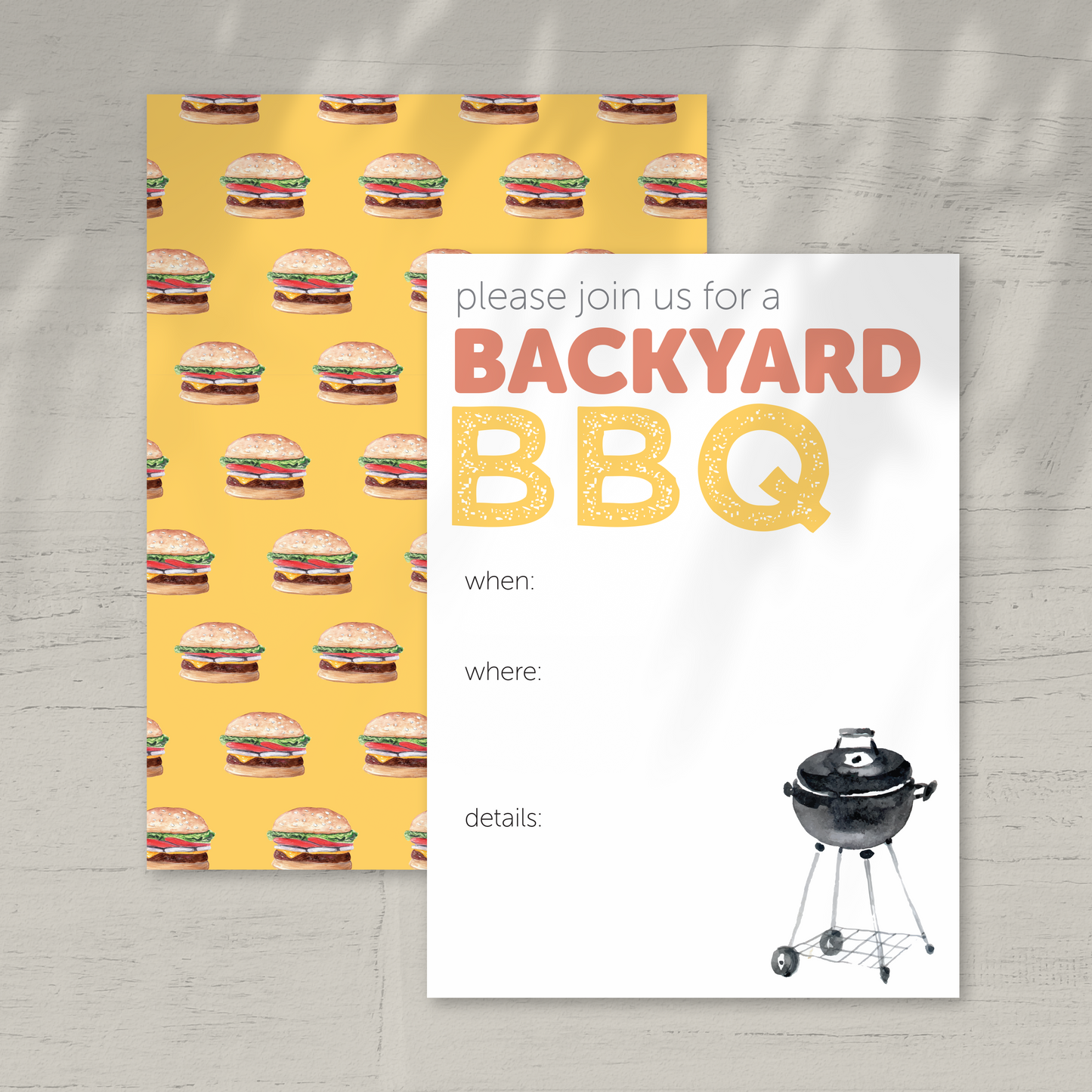 Summer BBQ Party Invitation - Custom OR Fill-in-the-Blank - Set of 25
