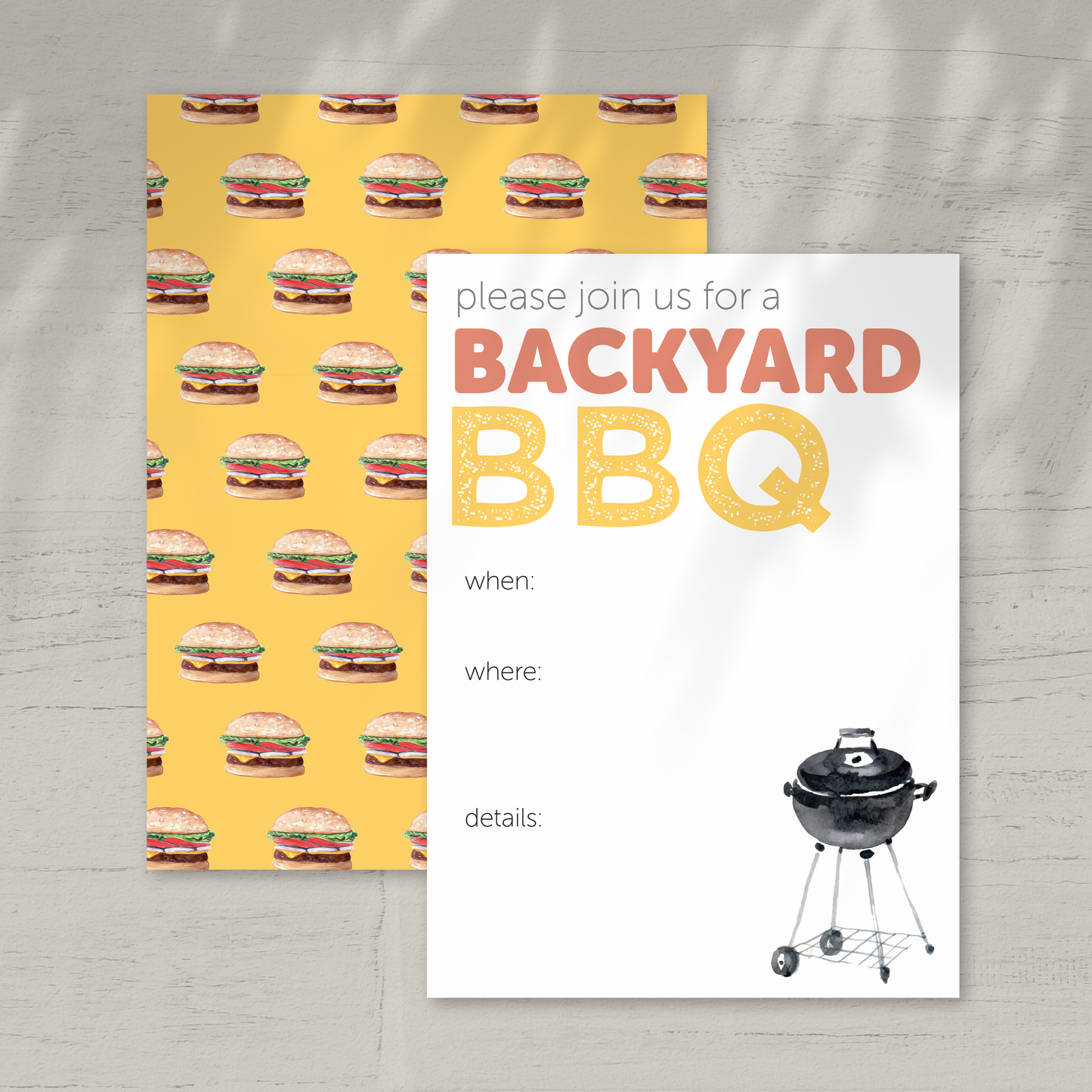 Summer BBQ Party Invitation - Custom OR Fill-in-the-Blank - Set of 12