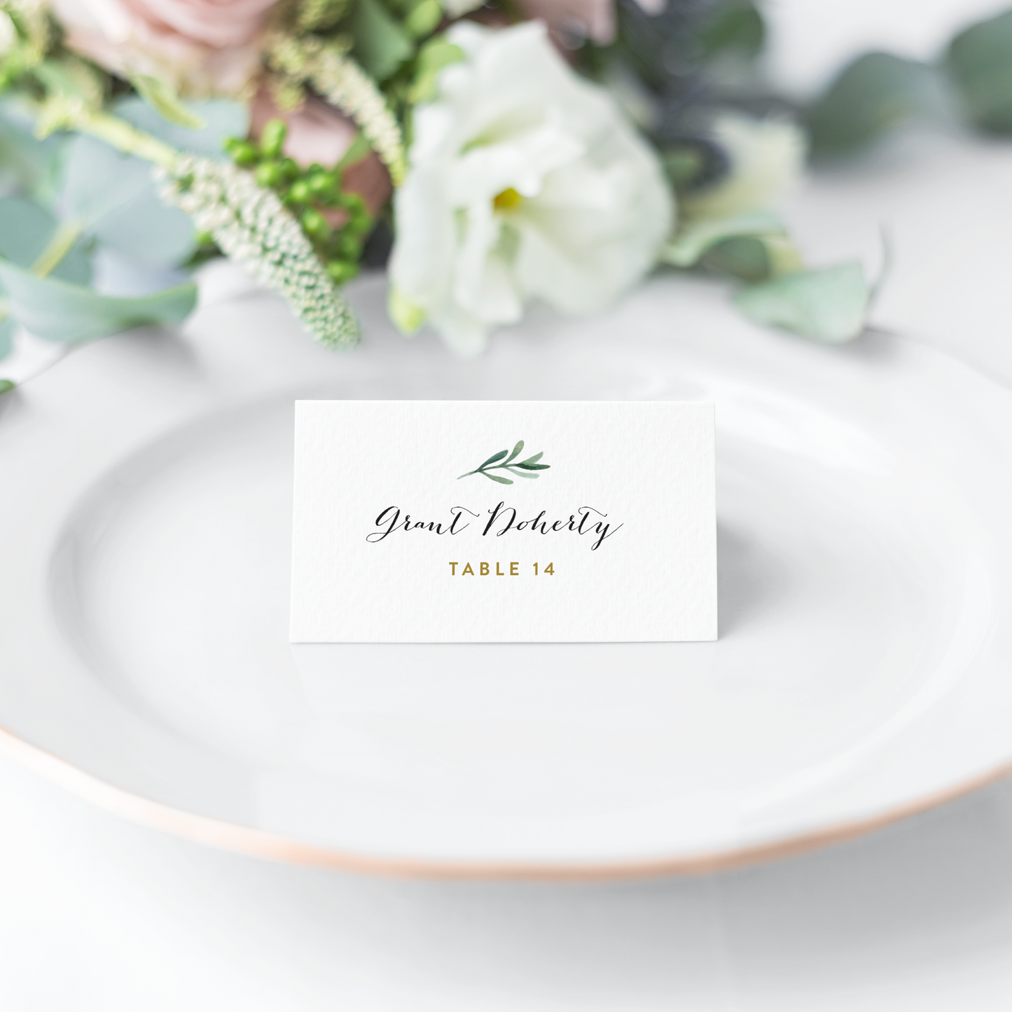 Simple Gold & Greenery Place Cards