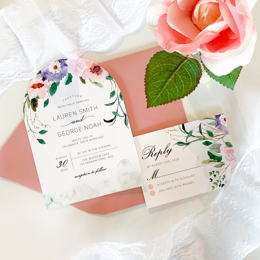 Watercolor Floral Arch Invitation Suite
