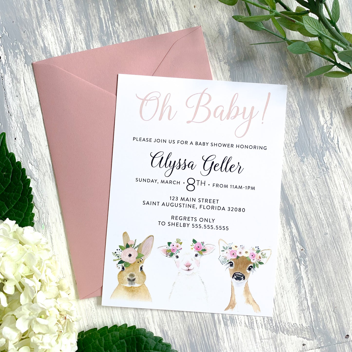 Oh Baby! Floral Crown Forest Animals Baby Shower Invitation