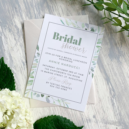 Simple Greenery Bridal Shower Invitation