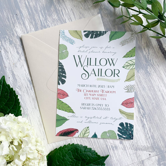 Palm Tropical Leaves Bridal Shower Invitation