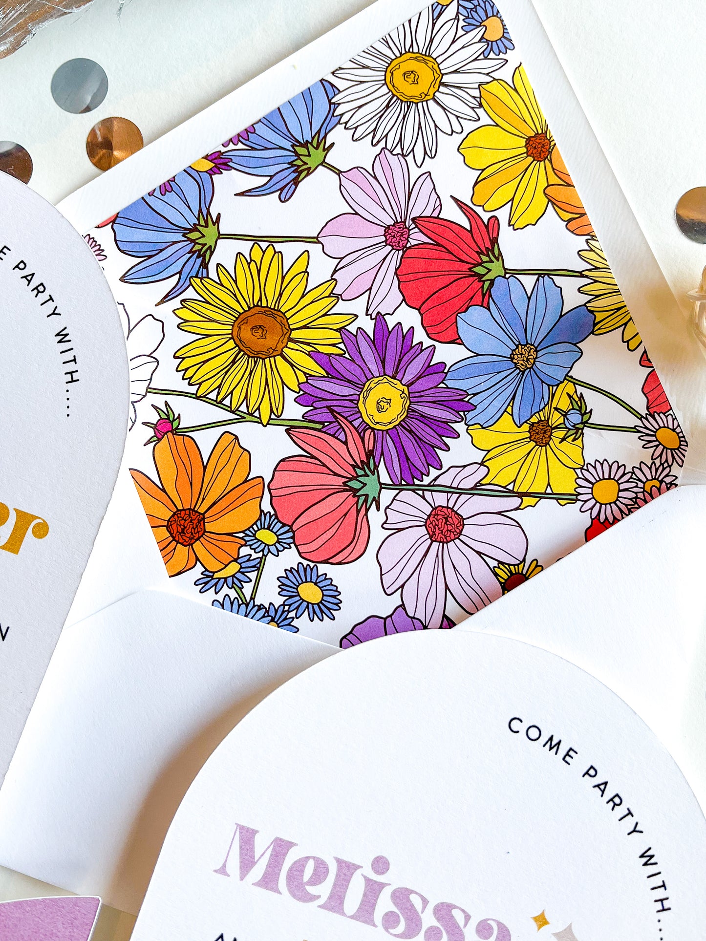 Funky Floral 70's Inspired Wedding Invitation Suite