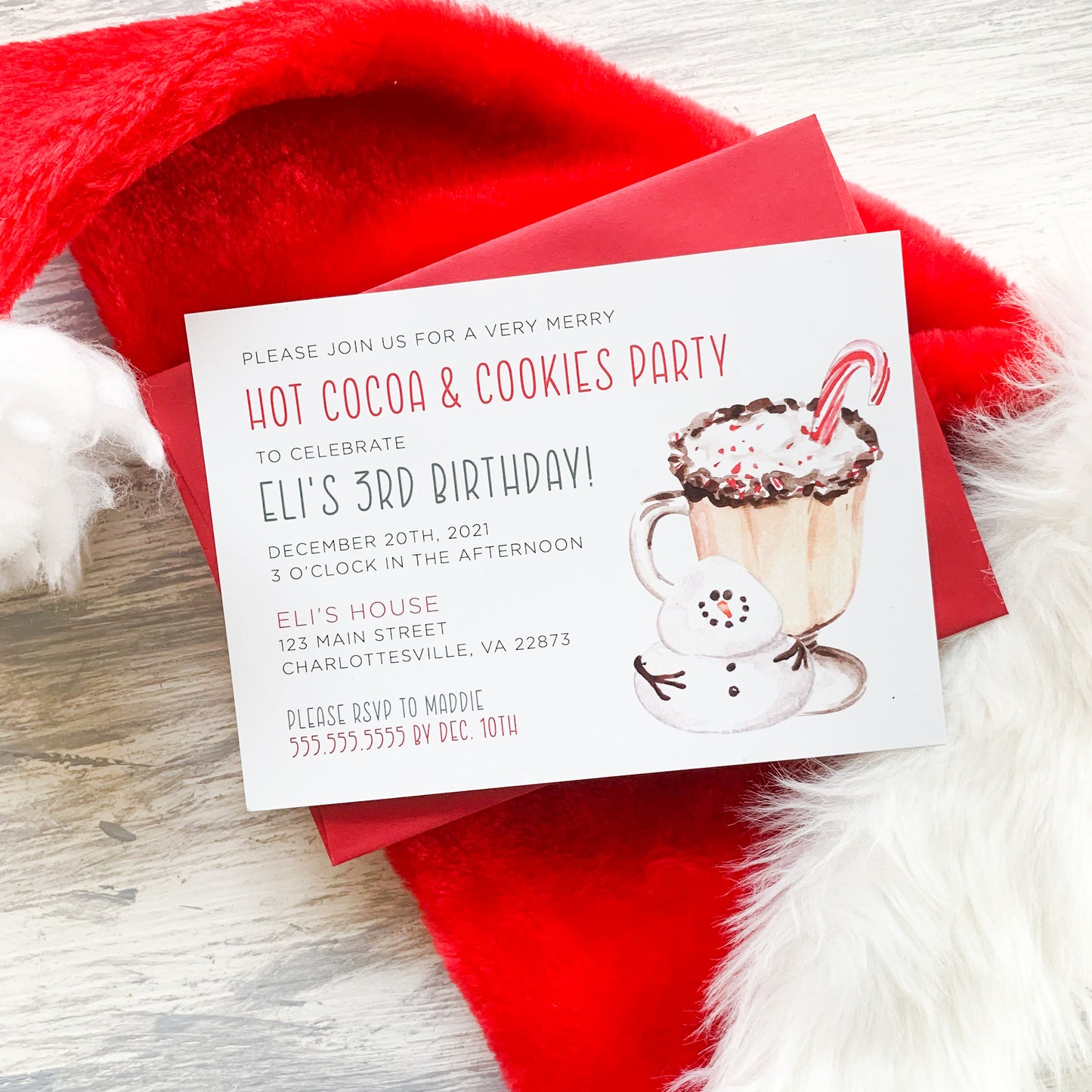 Hot Cocoa and Cookies Christmas Birthday Party Invitation
