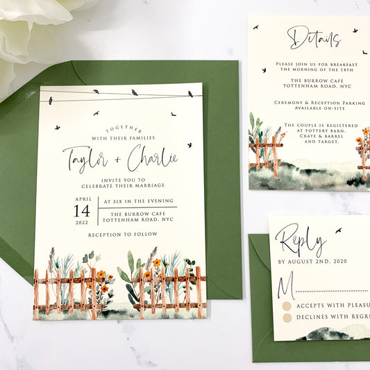 Country Fence Wedding Invitation Suite
