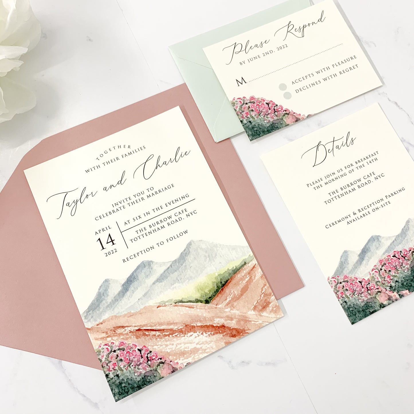 Mountain + Wildflowers Wedding Invitation Suite
