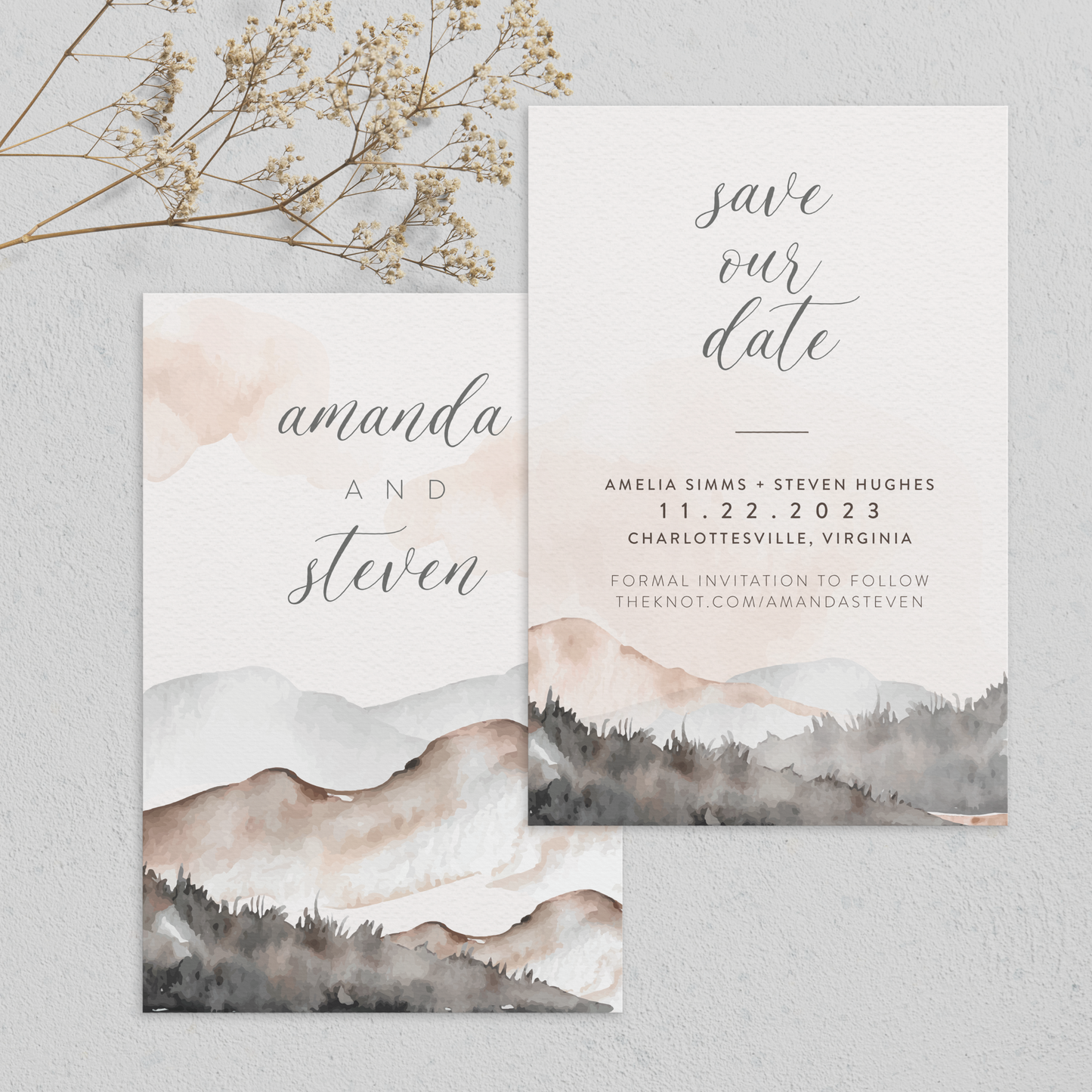 Neutral Mountain Wedding Save the Date