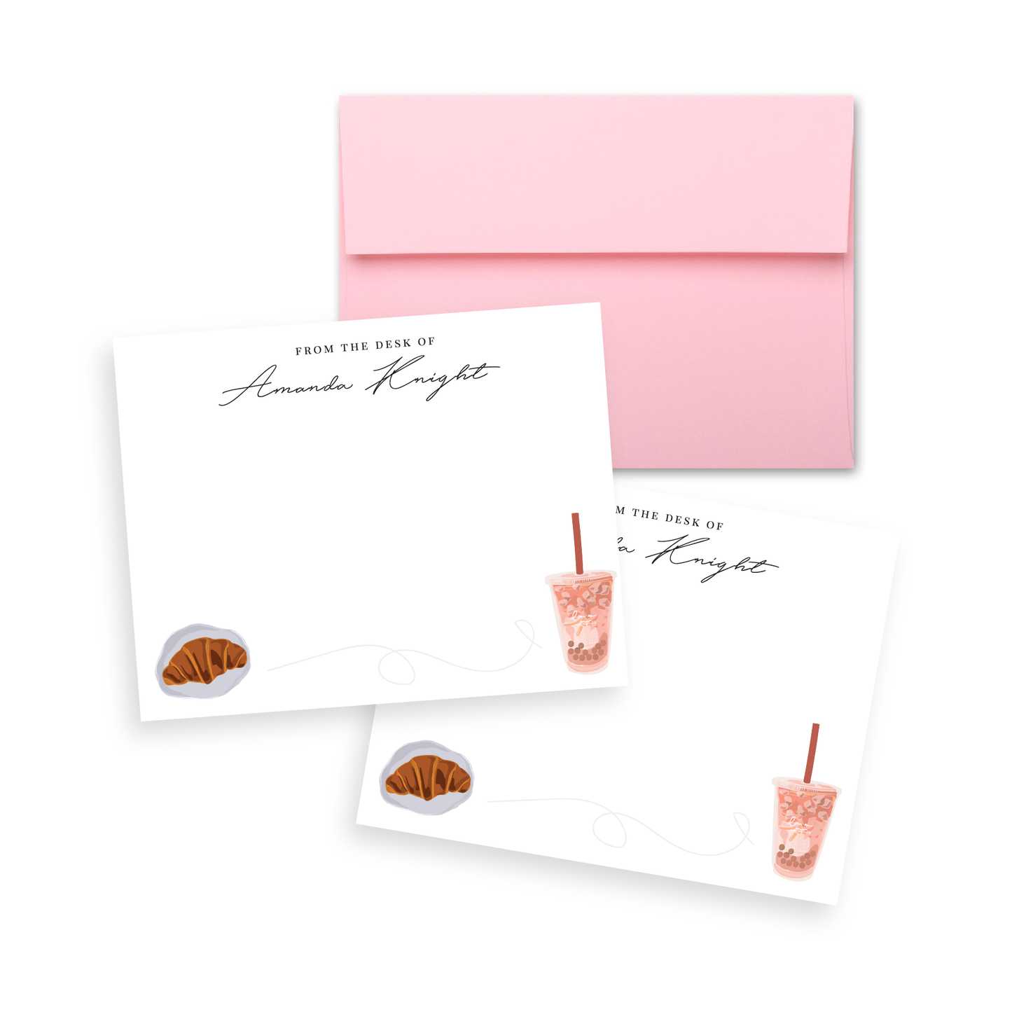 Coffee & Croissants Personalized Stationery Set of 12