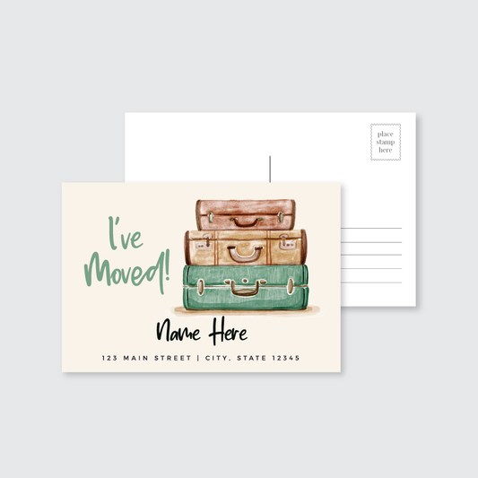 I've Moved Vintage Suitcase Post Card (Set of 50)