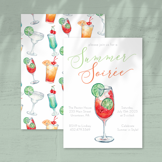 Summer Soiree Party Invitation - Custom OR Fill-in-the-Blank - Set of 12