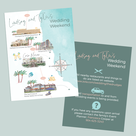 Custom Wedding Map | Welcome Bag Cards A2 or A7 Prints | Color Style