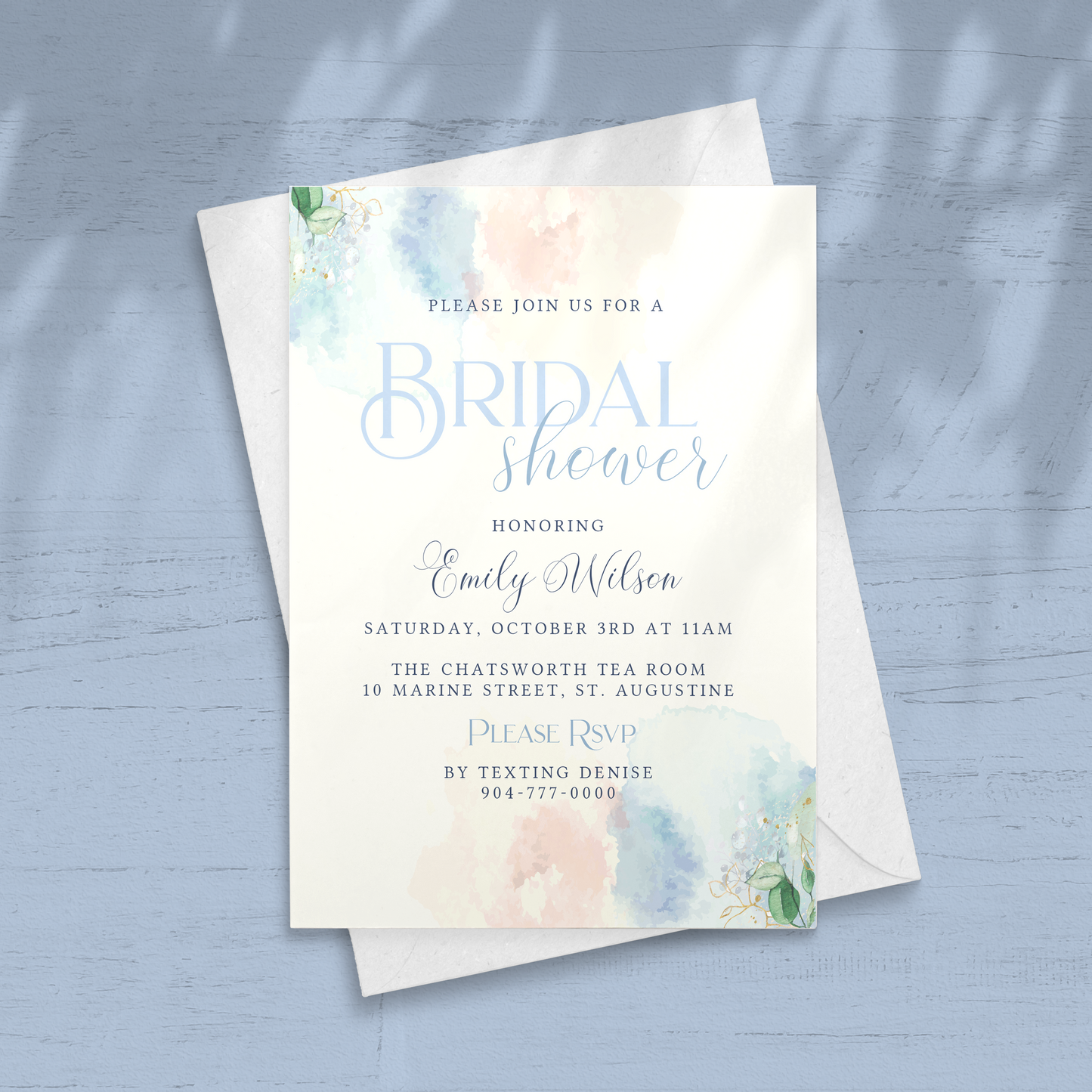 Azure Watercolor Bridal Shower Invitation