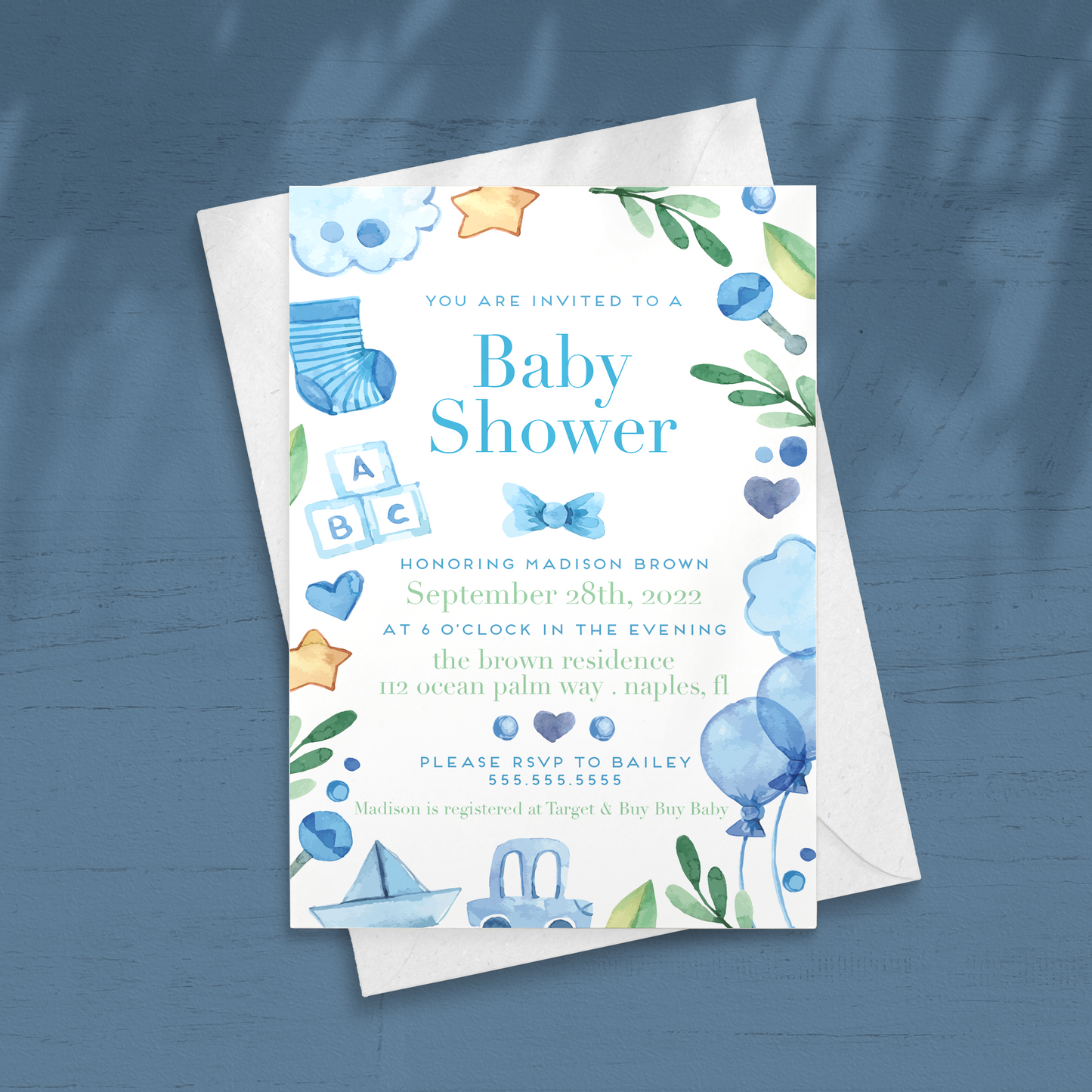 Blue Boy Baby Shower Invitation