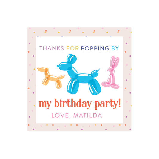 Balloon Animal Birthday Party Favor Tags or Stickers