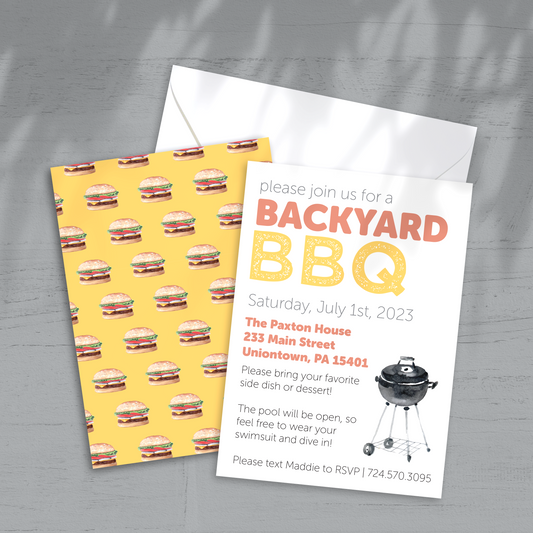 Summer BBQ Party Invitation - Custom OR Fill-in-the-Blank - Set of 12