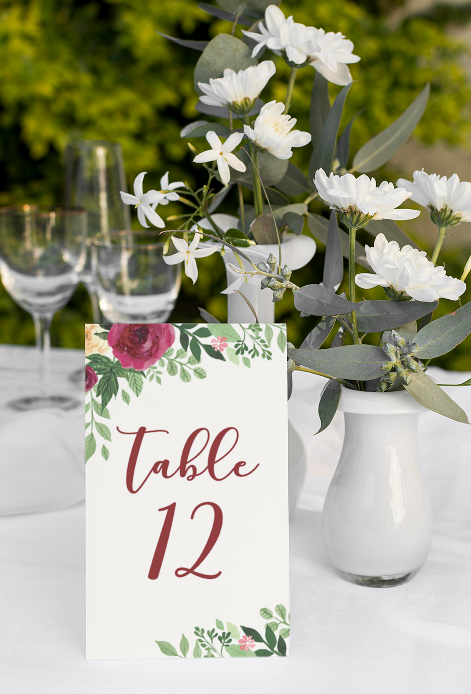 Burgundy Floral Tented Table Numbers