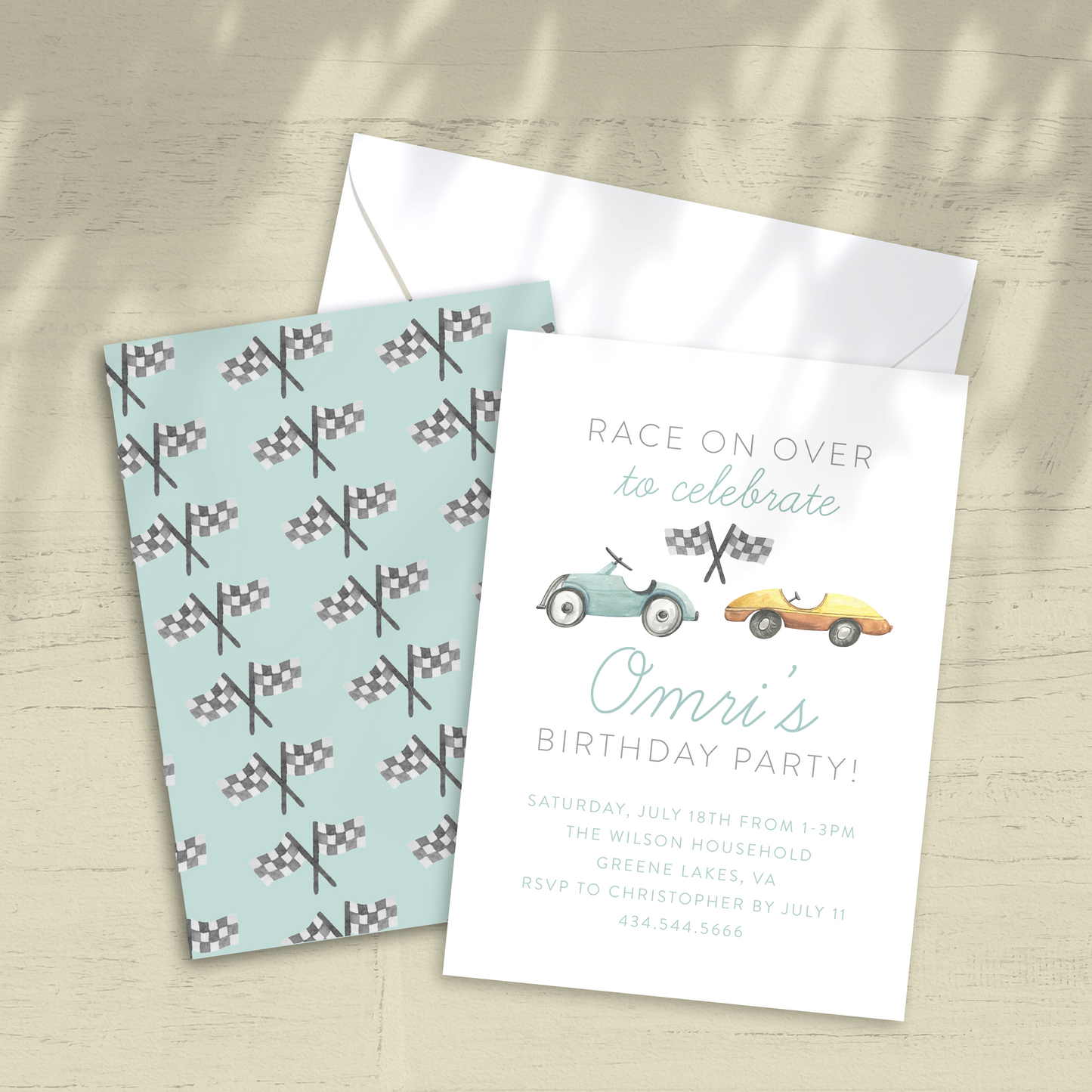 Vintage Race Car Birthday Party Invitation - Set of 12