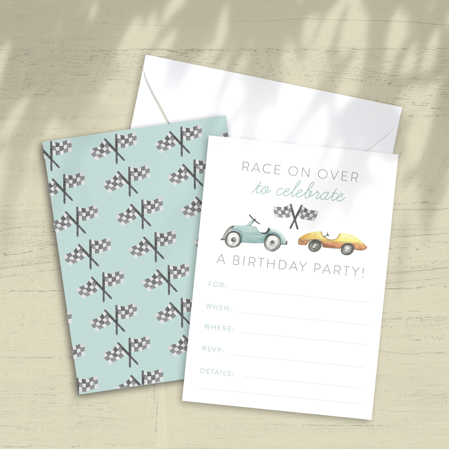 Vintage Race Car Birthday Party Invitation - Set of 12