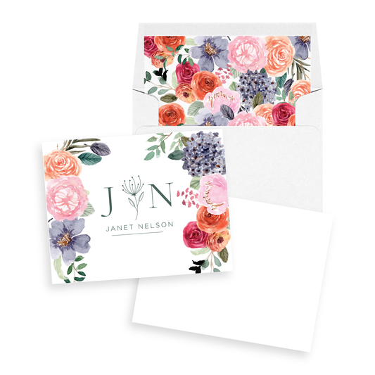 Colorful Floral Monogram Personalized Stationery Set of 12