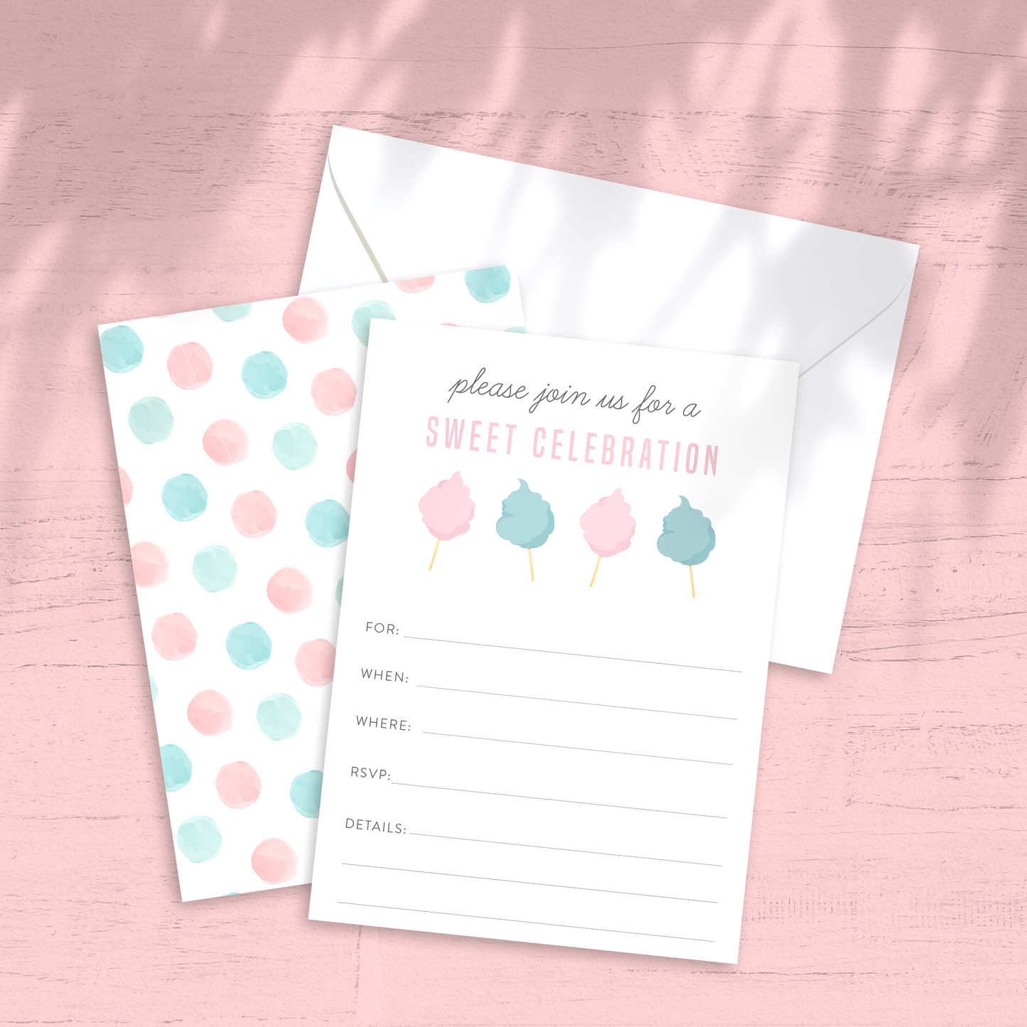 Cotton Candy Birthday Party Invitation - Custom OR Fill-in-the-Blank - Set of 12