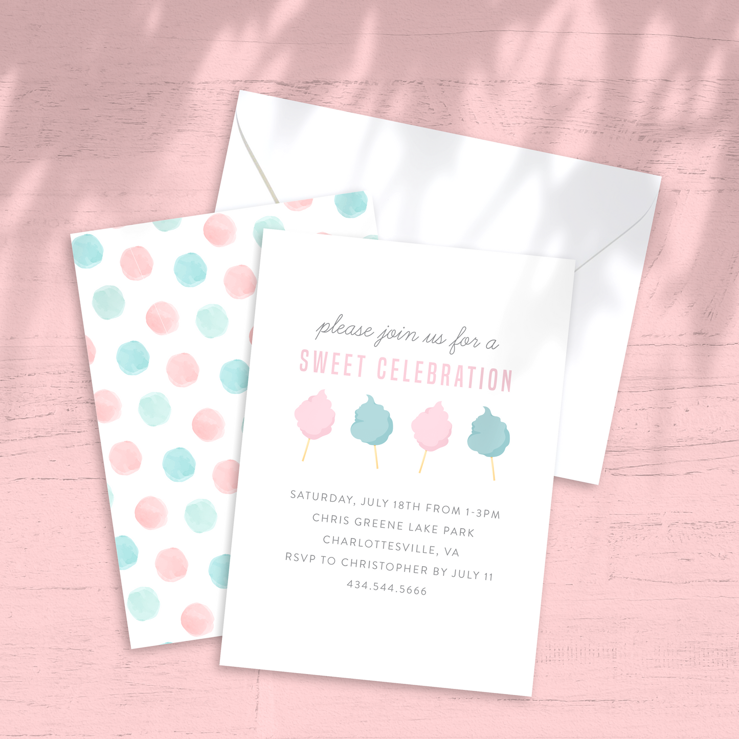 Cotton Candy Birthday Party Invitation - Custom OR Fill-in-the-Blank - Set of 12