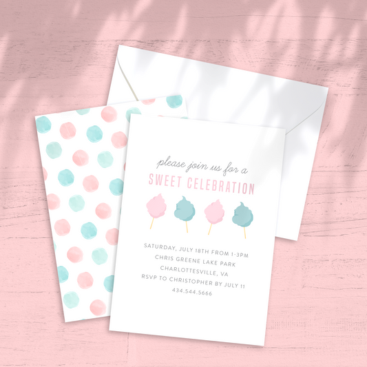 Cotton Candy Birthday Party Invitation - Custom OR Fill-in-the-Blank - Set of 12