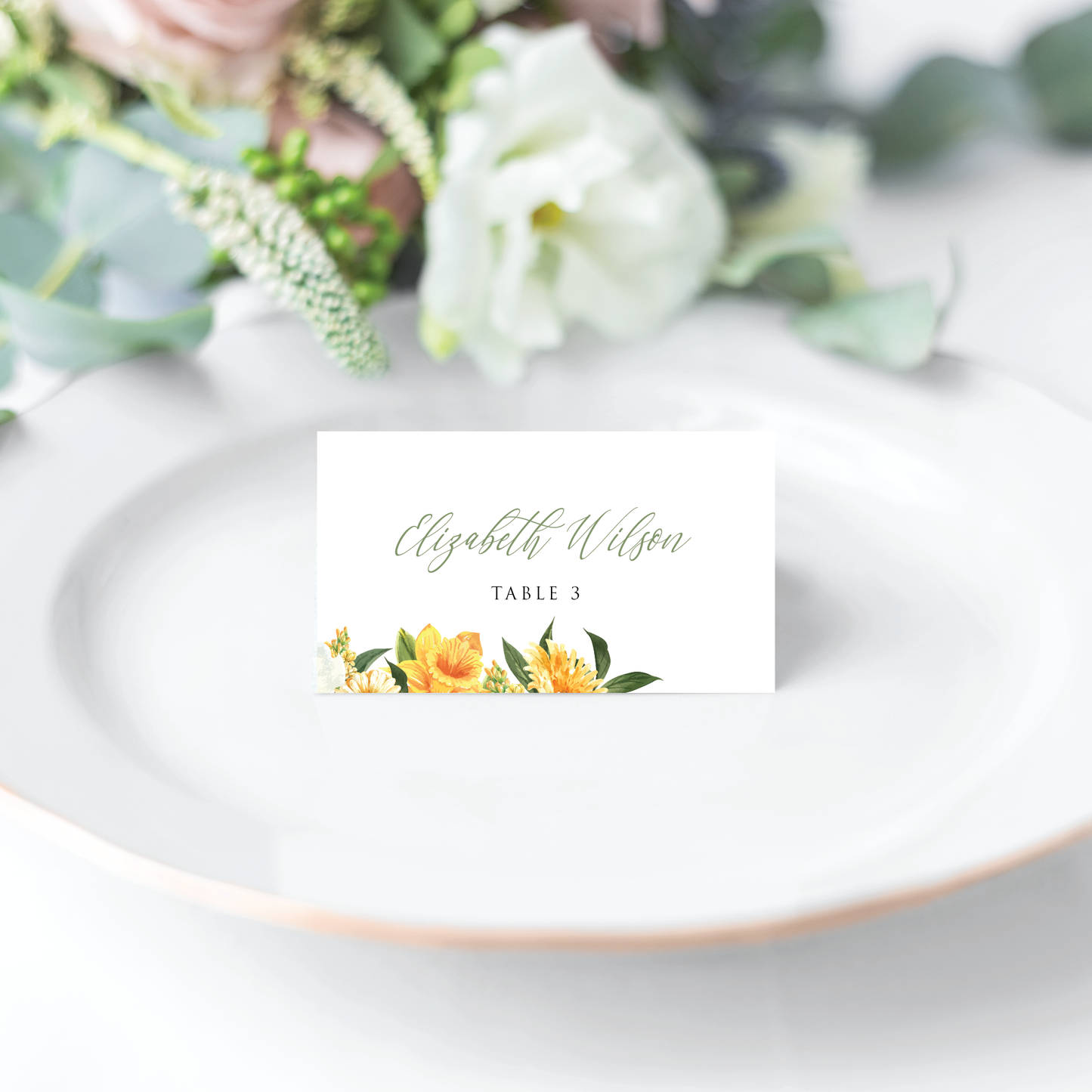 Yellow Daffodil Spring Floral Place Cards
