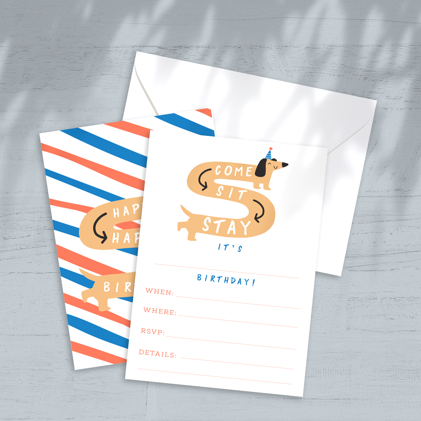 Come. Sit. Stay. Dog Birthday Party Invitation -  Custom OR Fill-in-the-Blank - Set of 12