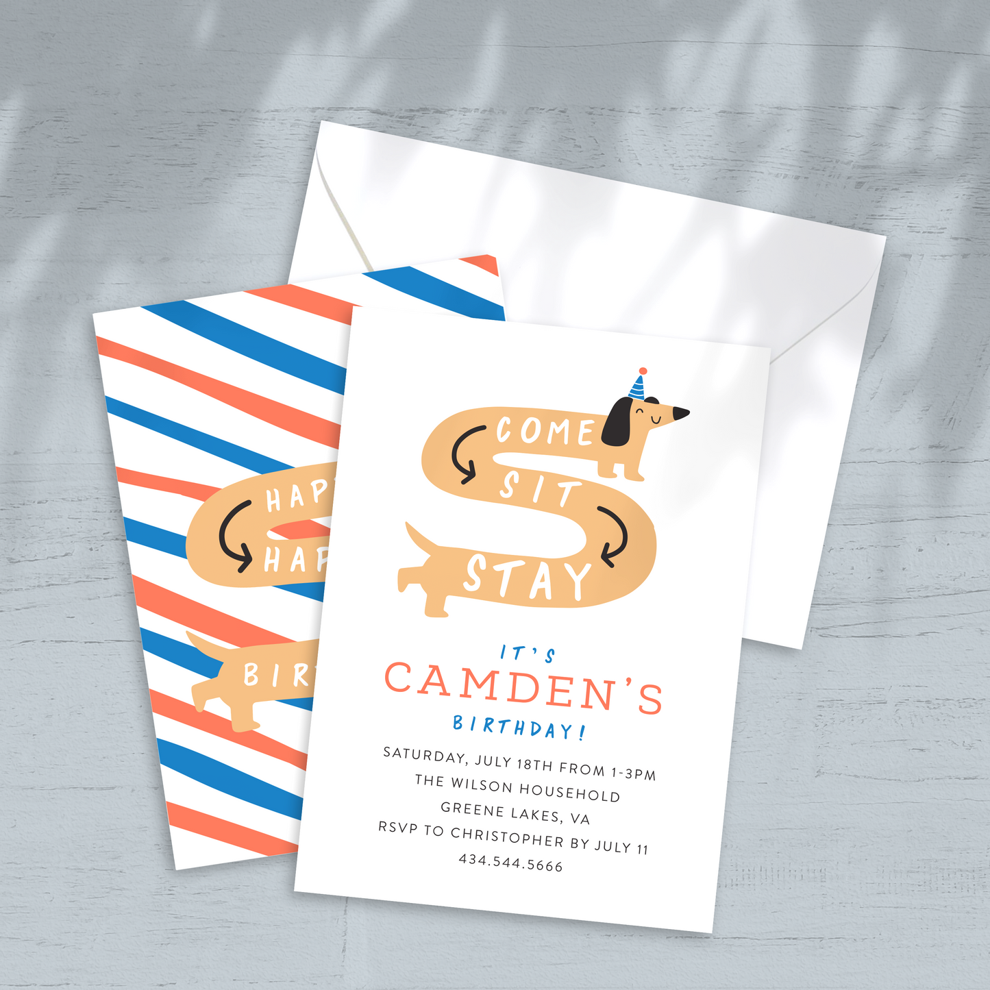 Come. Sit. Stay. Dog Birthday Party Invitation -  Custom OR Fill-in-the-Blank - Set of 12