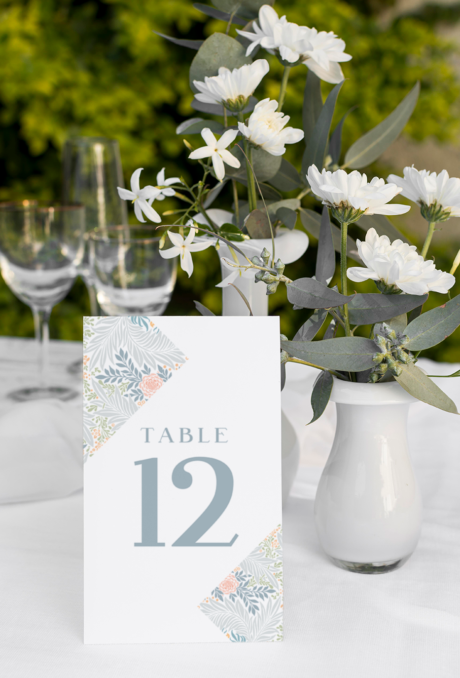 Dusty Blue Floral Tented Table Numbers