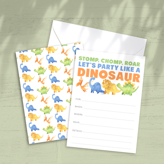 Stomp Roar Dinosaur Birthday Party Invitation - Custom OR Fill-in-the-Blank - Set of 12