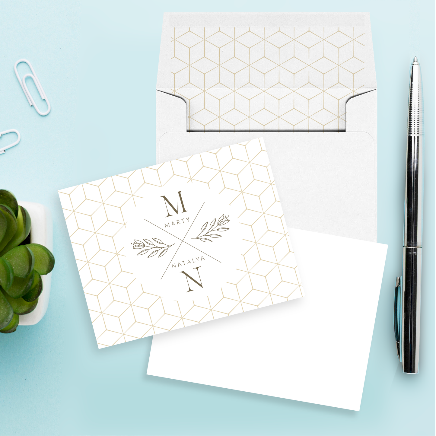Geometric Gold Personalized Stationery Set of 12