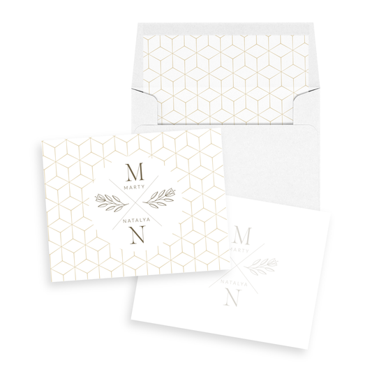 Geometric Gold Personalized Stationery Set of 12